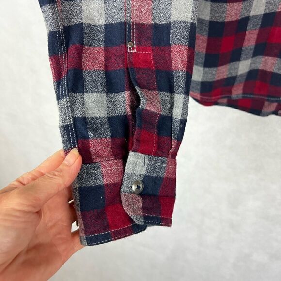 Vintage Red SzM Red Blue Gray Flannel Plaid Button Up Shirt - Picture 7 of 8